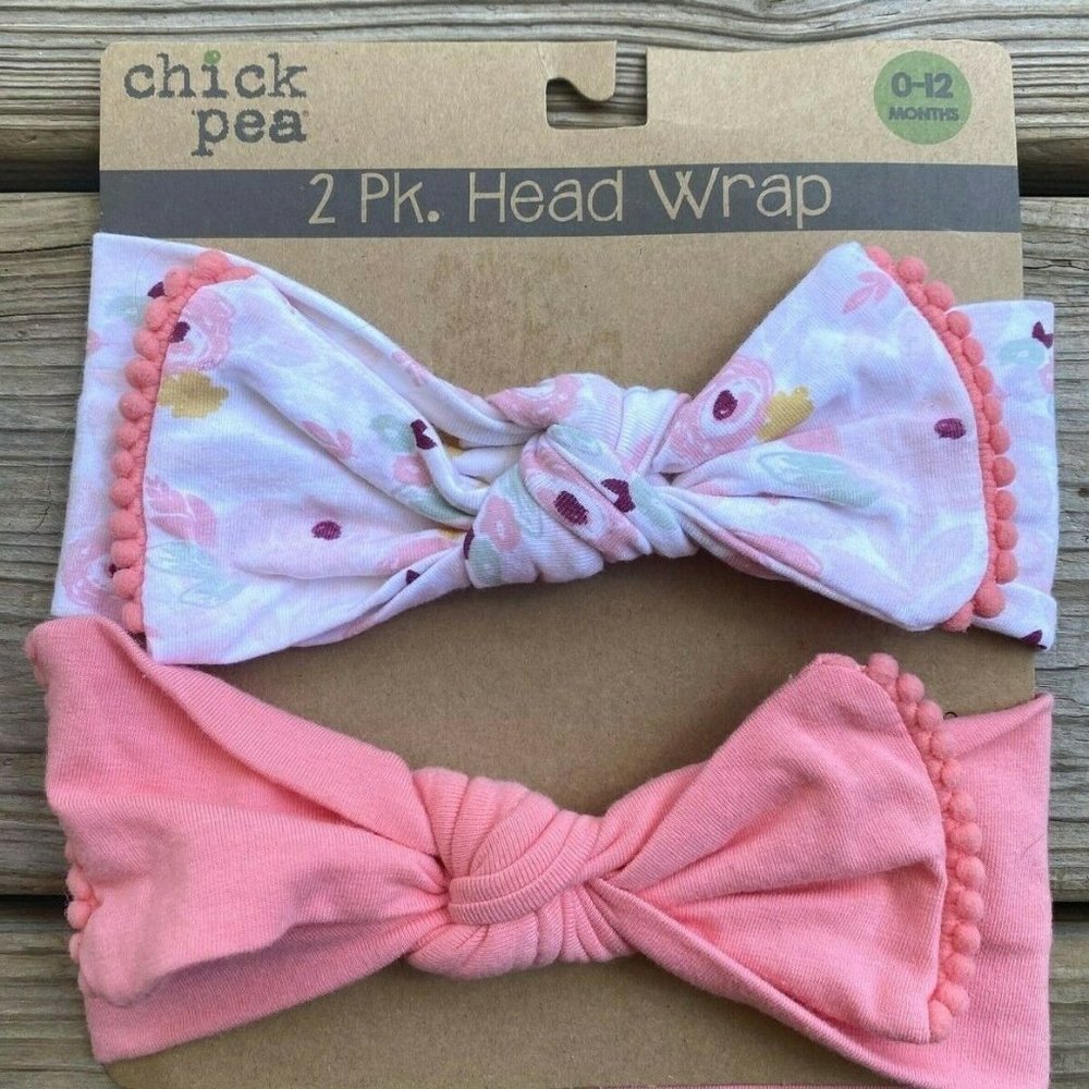 Chick Pea Pink 2pk Head Wraps/ Headbands 0-12m